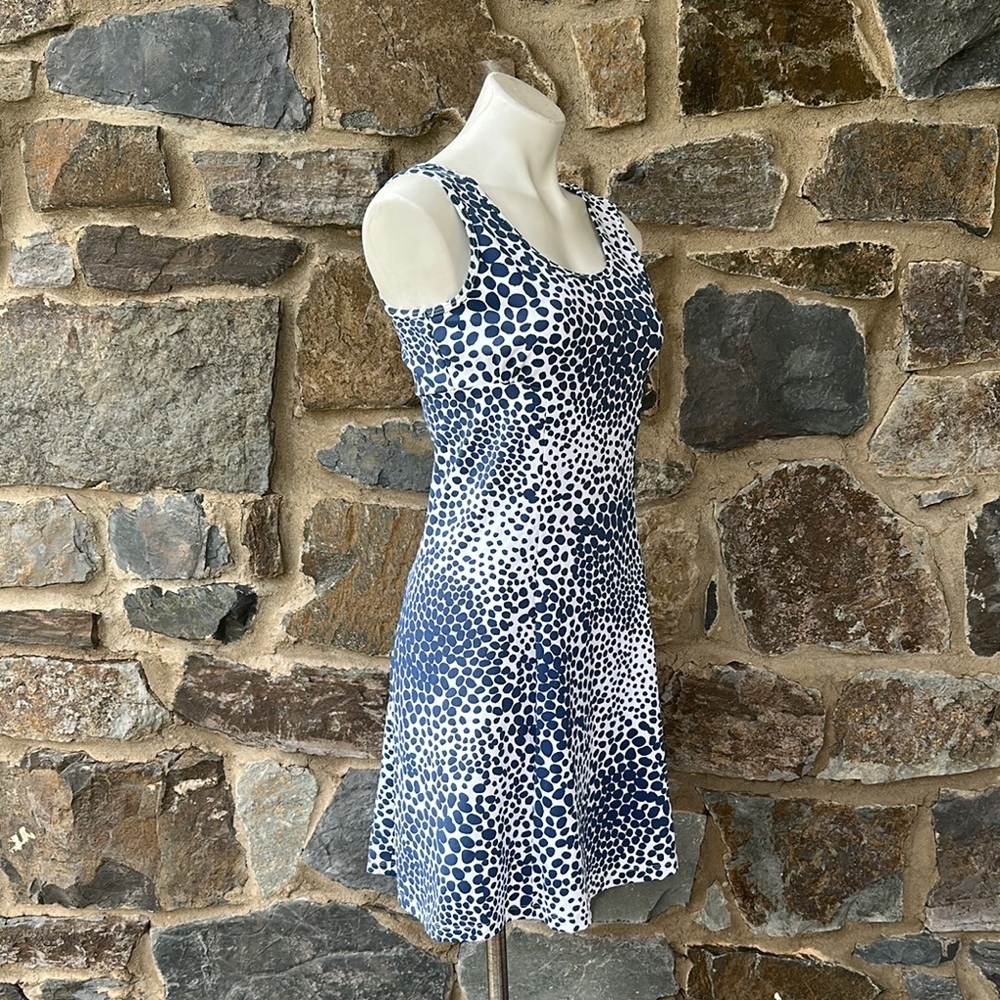 Mahi Gold Navy & White Polka Dot Sleeveless Fit & Flare Dress | Size S - Picture 5 of 8